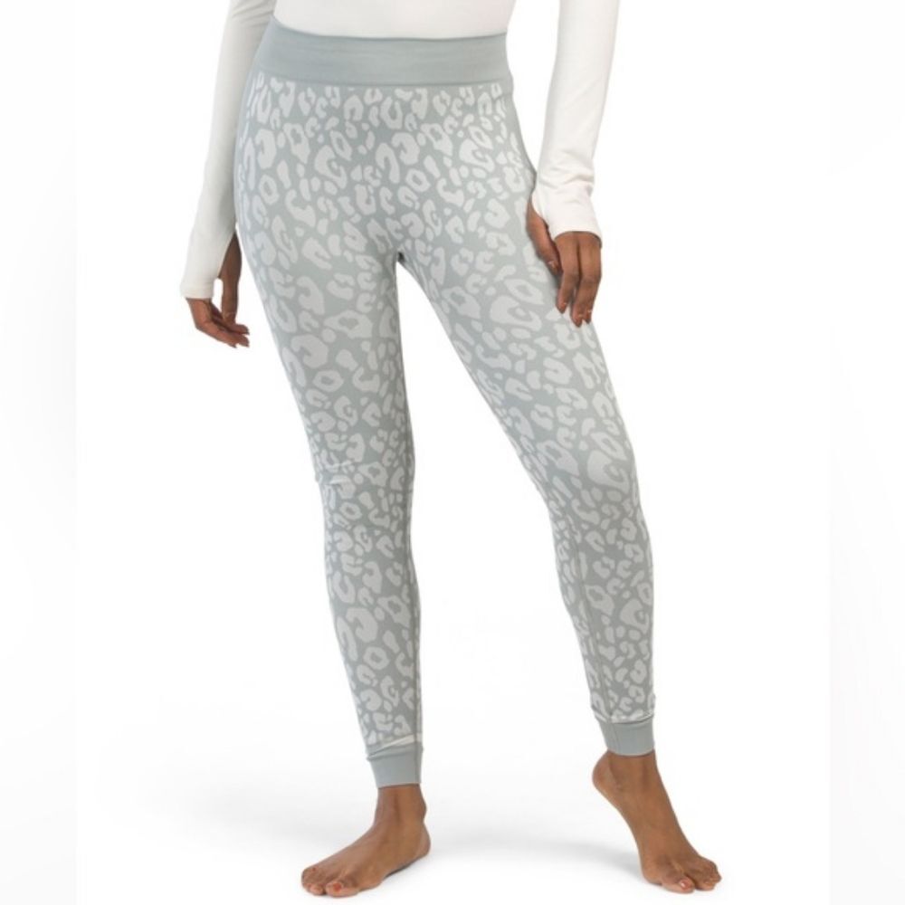 Sweaty Betty Blue Leopard Print Jacquard Base Layer Leggings Size Medium
